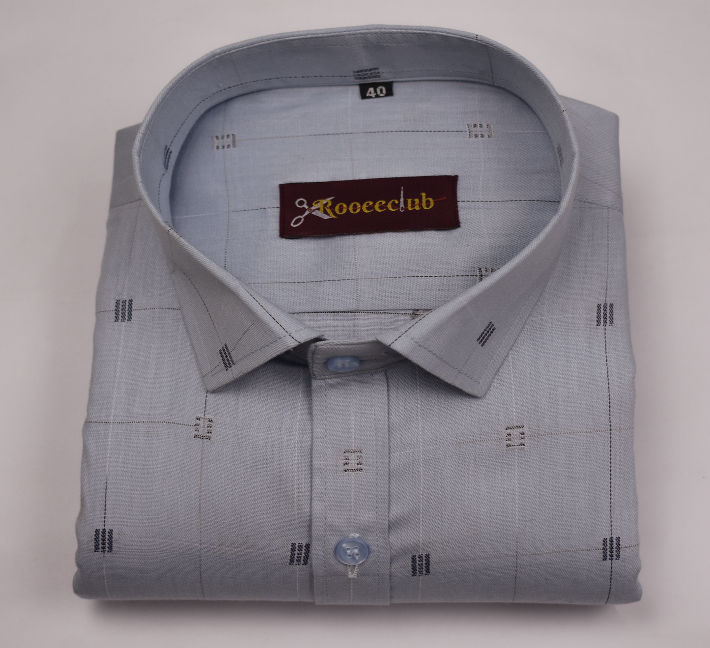 Satin Blue Color Check Butta Cotton Shirts