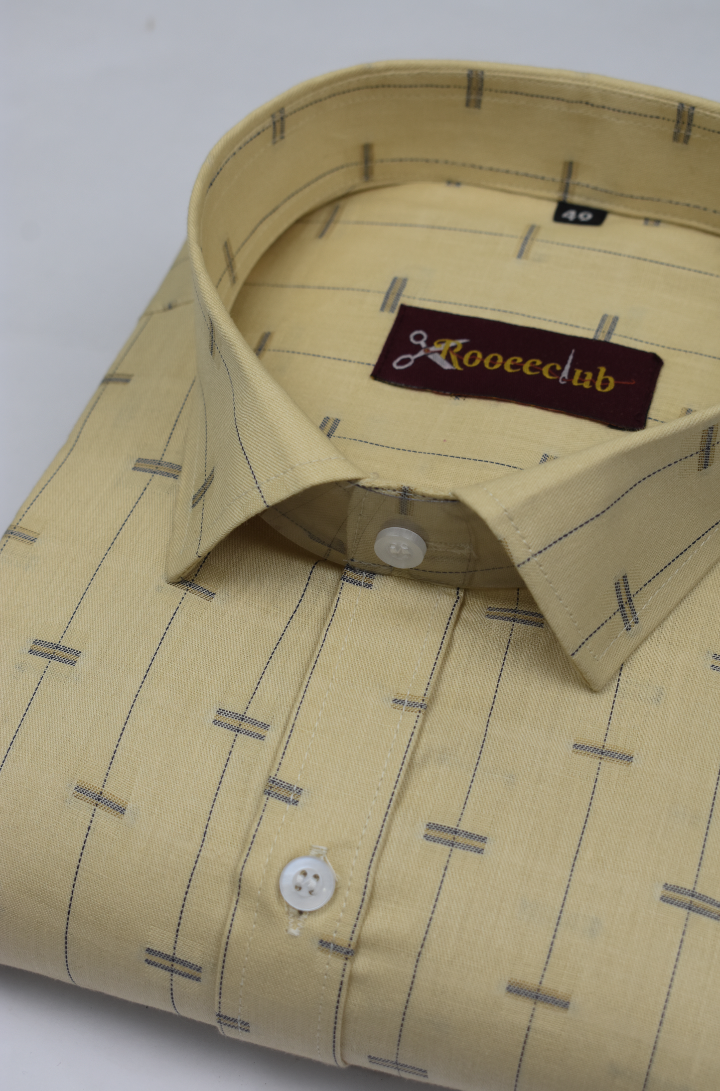 Yellow Color Lining Butta Cotton Shirts