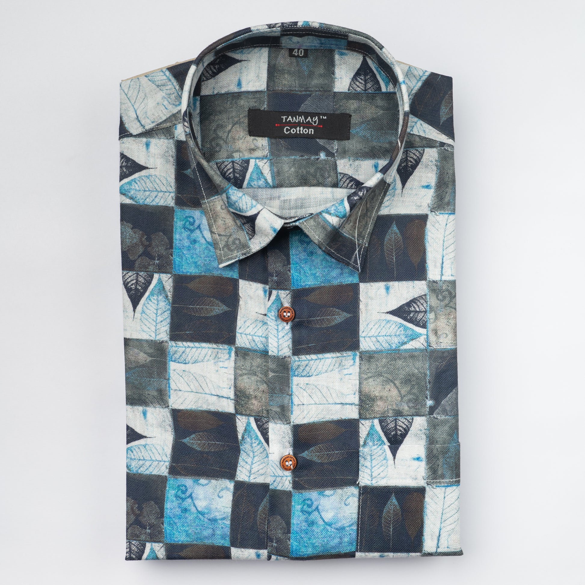 Blue Black Color Leaf Moroccan Printed Shirt For Men's