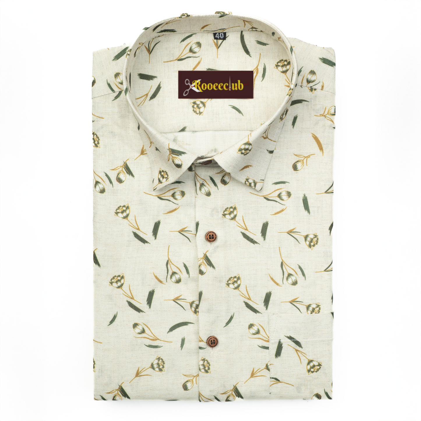 White Leaf Color Printed Color Cotton Shirts