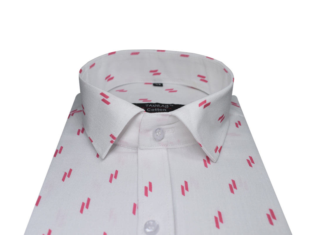 White Pink Double Rectangle Printed Cotton Shirt For Men's