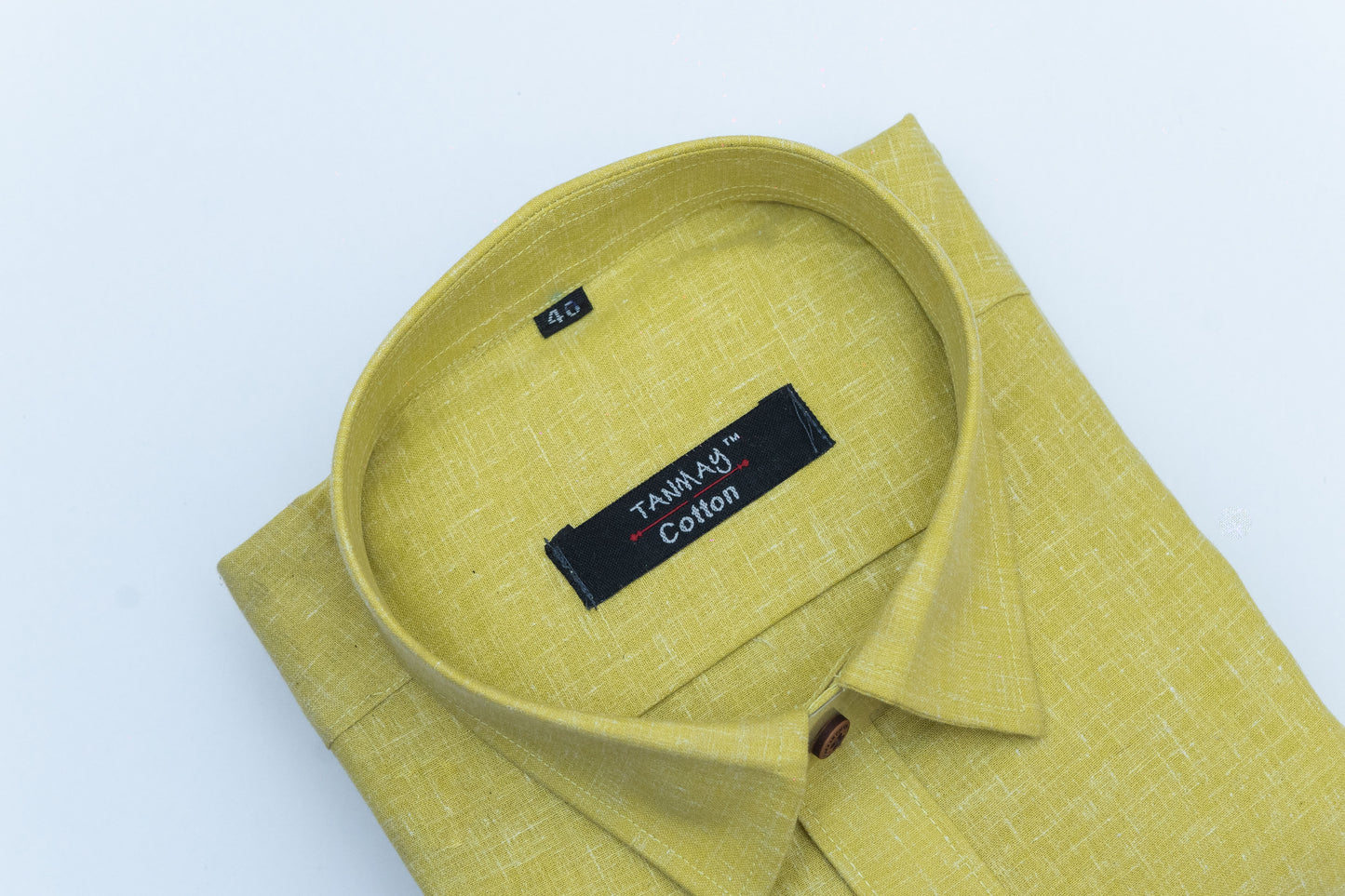 Cotton Tanmay Dark Yellow Color Linen Fill Formal Cotton Shirt For Men's