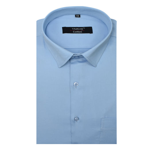Sky Blue Color Lycra Cotton Shirt For Men's