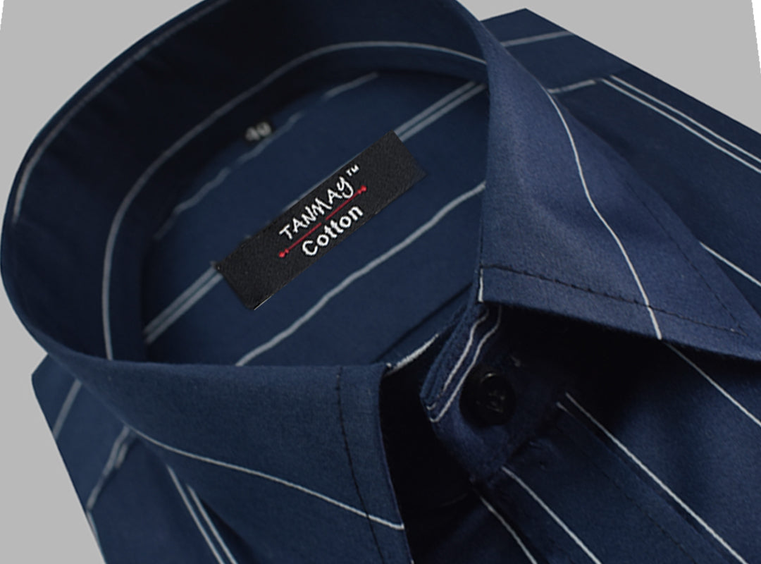 Navy Blue Color 100% Lining Cotton Shirt For Men's